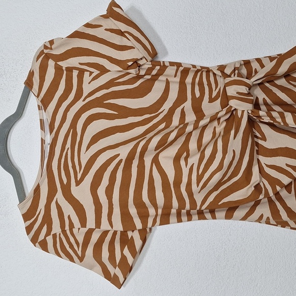 Animal Print NEW Brown Tan Academia Waist Tie Party Maxi Dress Size XS - Picture 4 of 10